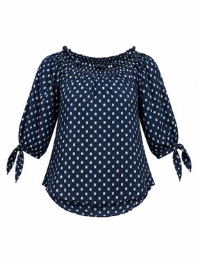 Women’s Navy Blue Geometric Printed Peasant Top
